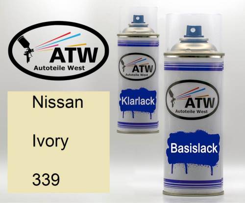 Nissan, Ivory, 339: 400ml Sprühdose + 400ml Klarlack - Set, von ATW Autoteile West.