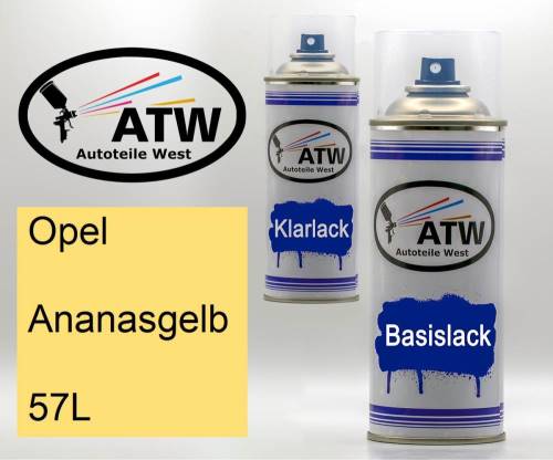 Opel, Ananasgelb, 57L: 400ml Sprühdose + 400ml Klarlack - Set, von ATW Autoteile West.