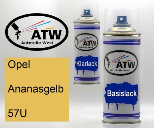 Opel, Ananasgelb, 57U: 400ml Sprühdose + 400ml Klarlack - Set, von ATW Autoteile West.