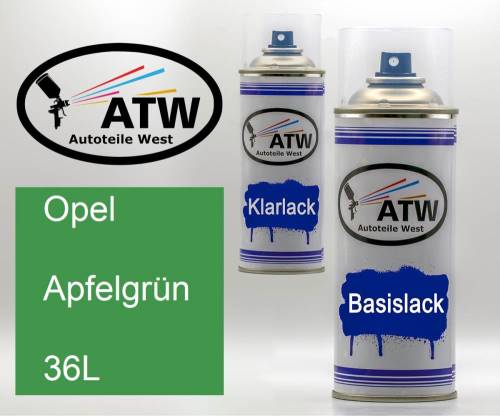 Opel, Apfelgrün, 36L: 400ml Sprühdose + 400ml Klarlack - Set, von ATW Autoteile West.