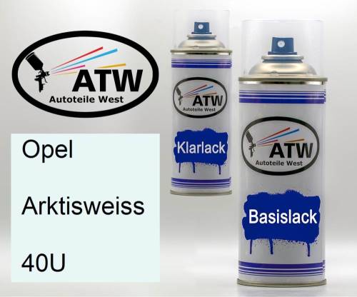 Opel, Arktisweiss, 40U: 400ml Sprühdose + 400ml Klarlack - Set, von ATW Autoteile West.