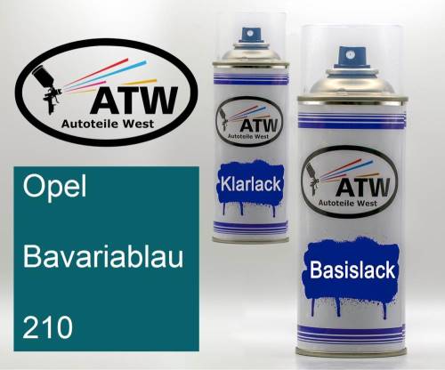 Opel, Bavariablau, 210: 400ml Sprühdose + 400ml Klarlack - Set, von ATW Autoteile West.