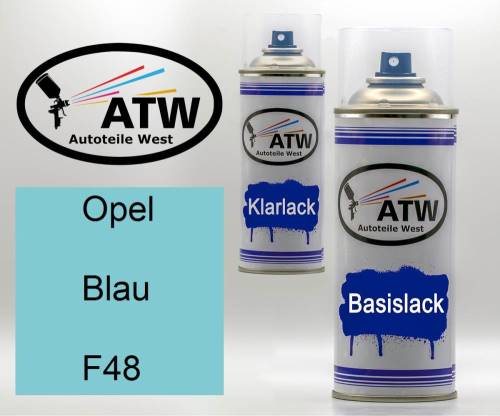 Opel, Blau, F48: 400ml Sprühdose + 400ml Klarlack - Set, von ATW Autoteile West.