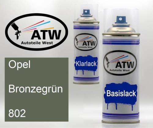 Opel, Bronzegrün, 802: 400ml Sprühdose + 400ml Klarlack - Set, von ATW Autoteile West.