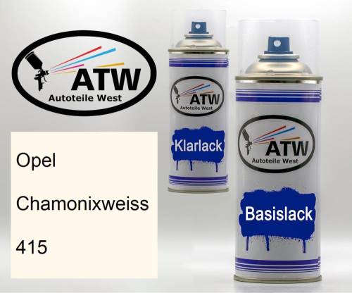 Opel, Chamonixweiss, 415: 400ml Sprühdose + 400ml Klarlack - Set, von ATW Autoteile West.