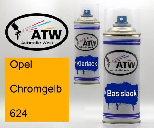 Opel, Chromgelb, 624: 400ml Sprühdose + 400ml Klarlack - Set, von ATW Autoteile West.