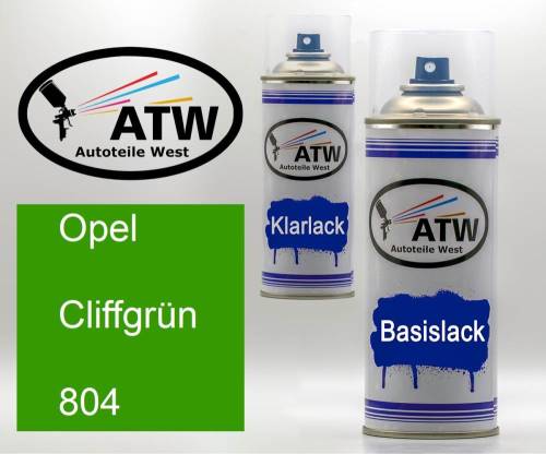 Opel, Cliffgrün, 804: 400ml Sprühdose + 400ml Klarlack - Set, von ATW Autoteile West.