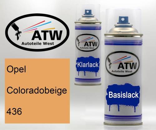 Opel, Coloradobeige, 436: 400ml Sprühdose + 400ml Klarlack - Set, von ATW Autoteile West.