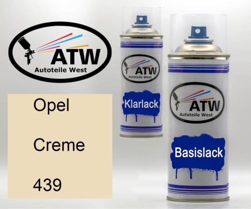 Opel, Creme, 439: 400ml Sprühdose + 400ml Klarlack - Set, von ATW Autoteile West.