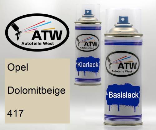 Opel, Dolomitbeige, 417: 400ml Sprühdose + 400ml Klarlack - Set, von ATW Autoteile West.