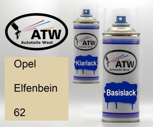 Opel, Elfenbein, 062: 400ml Sprühdose + 400ml Klarlack - Set, von ATW Autoteile West.