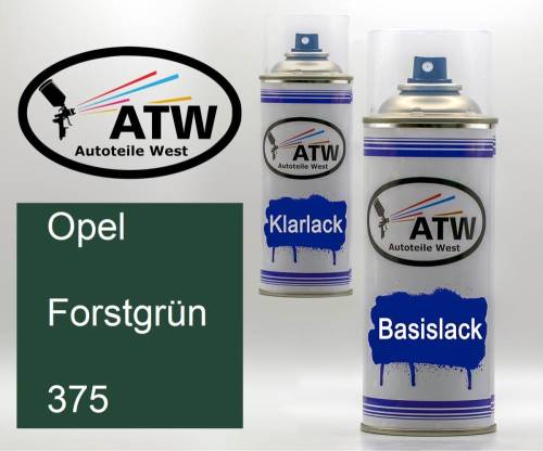 Opel, Forstgrün, 375: 400ml Sprühdose + 400ml Klarlack - Set, von ATW Autoteile West.