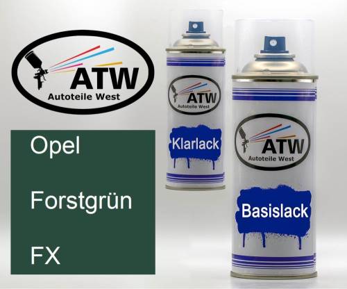 Opel, Forstgrün, FX: 400ml Sprühdose + 400ml Klarlack - Set, von ATW Autoteile West.