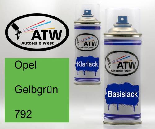 Opel, Gelbgrün, 792: 400ml Sprühdose + 400ml Klarlack - Set, von ATW Autoteile West.