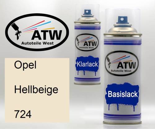 Opel, Hellbeige, 724: 400ml Sprühdose + 400ml Klarlack - Set, von ATW Autoteile West.