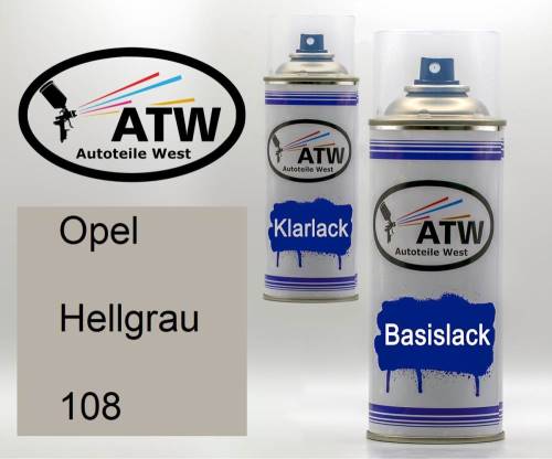 Opel, Hellgrau, 108: 400ml Sprühdose + 400ml Klarlack - Set, von ATW Autoteile West.