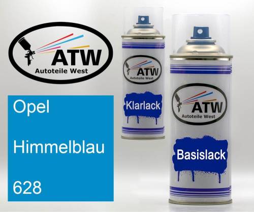 Opel, Himmelblau, 628: 400ml Sprühdose + 400ml Klarlack - Set, von ATW Autoteile West.