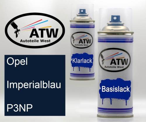 Opel, Imperialblau, P3NP: 400ml Sprühdose + 400ml Klarlack - Set, von ATW Autoteile West.