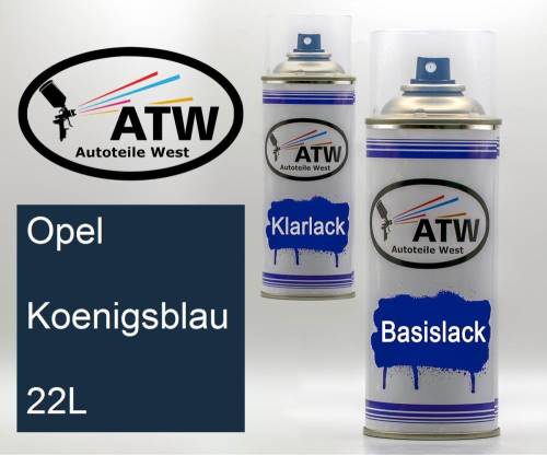 Opel, Koenigsblau, 22L: 400ml Sprühdose + 400ml Klarlack - Set, von ATW Autoteile West.