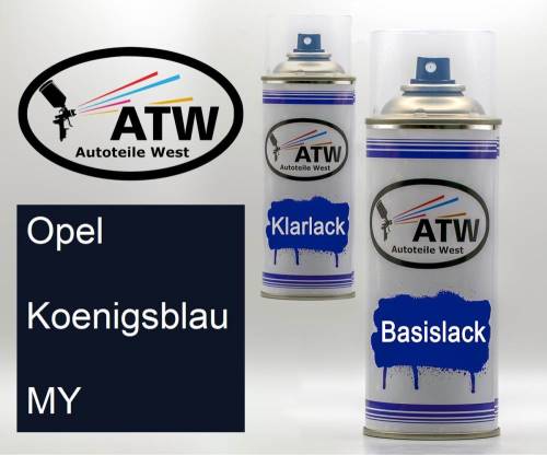 Opel, Koenigsblau, MY: 400ml Sprühdose + 400ml Klarlack - Set, von ATW Autoteile West.