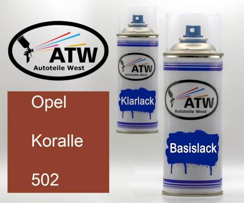 Opel, Koralle, 502: 400ml Sprühdose + 400ml Klarlack - Set, von ATW Autoteile West.