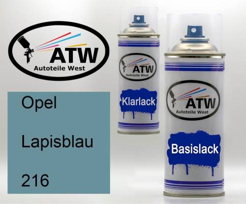 Opel, Lapisblau, 216: 400ml Sprühdose + 400ml Klarlack - Set, von ATW Autoteile West.