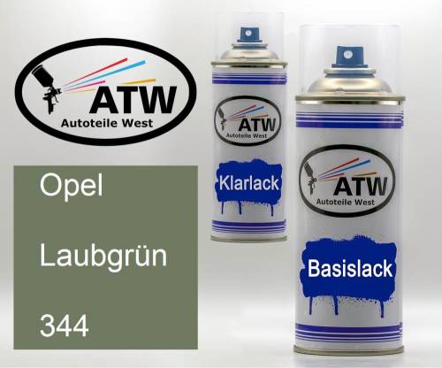 Opel, Laubgrün, 344: 400ml Sprühdose + 400ml Klarlack - Set, von ATW Autoteile West.