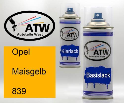 Opel, Maisgelb, 839: 400ml Sprühdose + 400ml Klarlack - Set, von ATW Autoteile West.