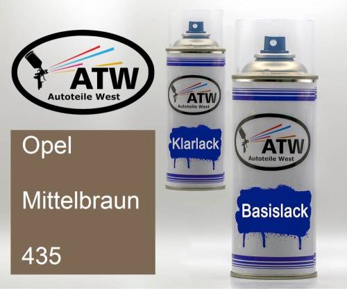 Opel, Mittelbraun, 435: 400ml Sprühdose + 400ml Klarlack - Set, von ATW Autoteile West.