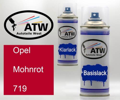 Opel, Mohnrot, 719: 400ml Sprühdose + 400ml Klarlack - Set, von ATW Autoteile West.