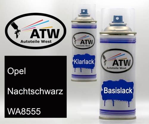 Opel, Nachtschwarz, WA8555: 400ml Sprühdose + 400ml Klarlack - Set, von ATW Autoteile West.