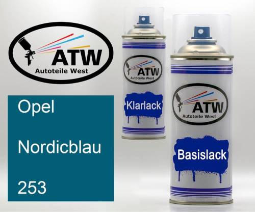 Opel, Nordicblau, 253: 400ml Sprühdose + 400ml Klarlack - Set, von ATW Autoteile West.