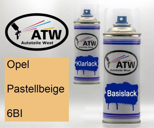 Opel, Pastellbeige, 6BI: 400ml Sprühdose + 400ml Klarlack - Set, von ATW Autoteile West.