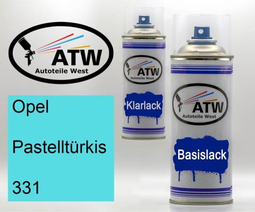 Opel, Pastelltürkis, 331: 400ml Sprühdose + 400ml Klarlack - Set, von ATW Autoteile West.