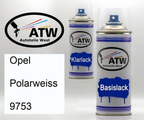 Opel, Polarweiss, 9753: 400ml Sprühdose + 400ml Klarlack - Set, von ATW Autoteile West.