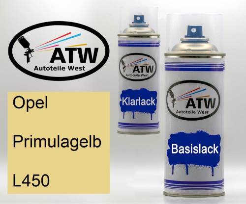 Opel, Primulagelb, L450: 400ml Sprühdose + 400ml Klarlack - Set, von ATW Autoteile West.