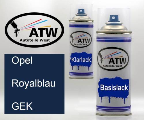 Opel, Royalblau, GEK: 400ml Sprühdose + 400ml Klarlack - Set, von ATW Autoteile West.