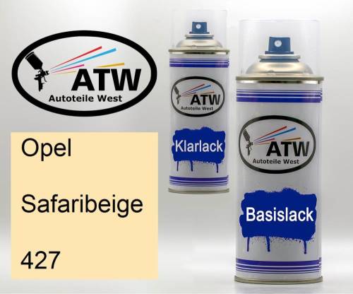 Opel, Safaribeige, 427: 400ml Sprühdose + 400ml Klarlack - Set, von ATW Autoteile West.