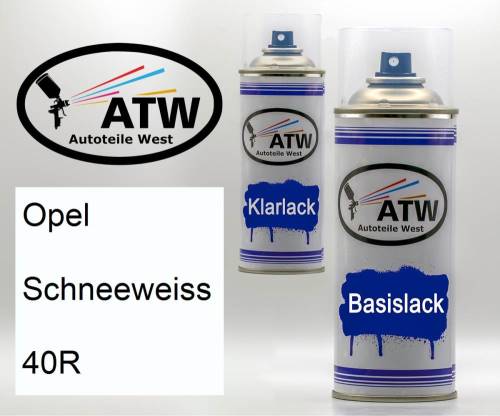 Opel, Schneeweiss, 40R: 400ml Sprühdose + 400ml Klarlack - Set, von ATW Autoteile West.