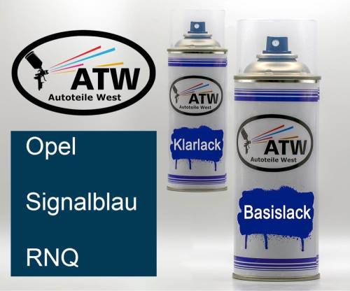 Opel, Signalblau, RNQ: 400ml Sprühdose + 400ml Klarlack - Set, von ATW Autoteile West.