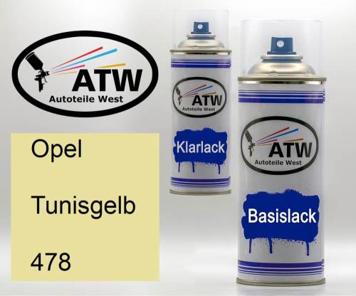 Opel, Tunisgelb, 478: 400ml Sprühdose + 400ml Klarlack - Set, von ATW Autoteile West.