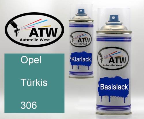 Opel, Türkis, 306: 400ml Sprühdose + 400ml Klarlack - Set, von ATW Autoteile West.