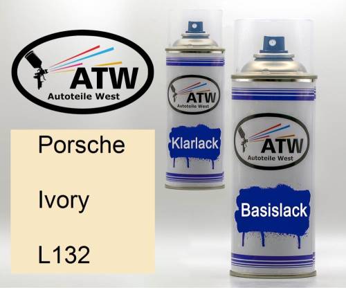 Porsche, Ivory, L132: 400ml Sprühdose + 400ml Klarlack - Set, von ATW Autoteile West.