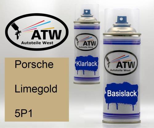 Porsche, Limegold, 5P1: 400ml Sprühdose + 400ml Klarlack - Set, von ATW Autoteile West.