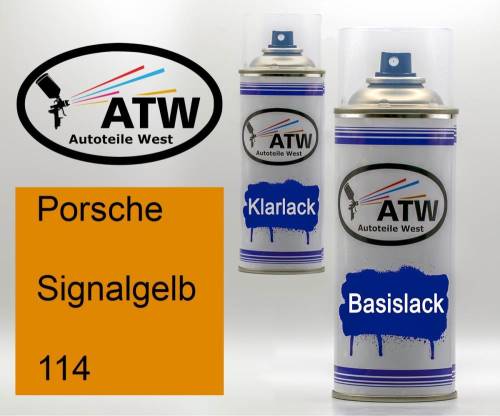 Porsche, Signalgelb, 114: 400ml Sprühdose + 400ml Klarlack - Set, von ATW Autoteile West.