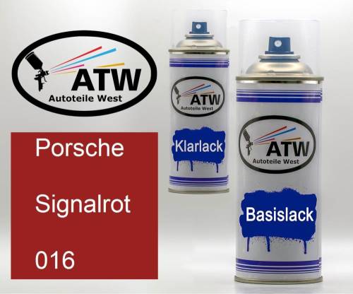 Porsche, Signalrot, 016: 400ml Sprühdose + 400ml Klarlack - Set, von ATW Autoteile West.