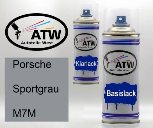 Porsche, Sportgrau, M7M: 400ml Sprühdose + 400ml Klarlack - Set, von ATW Autoteile West.