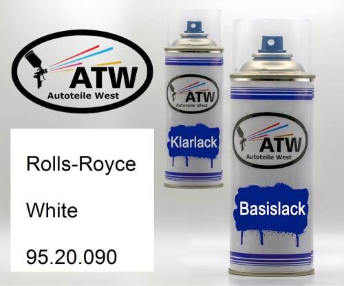 Rolls-Royce, White, 95.20.090: 400ml Sprühdose + 400ml Klarlack - Set, von ATW Autoteile West.