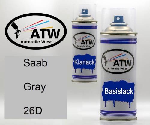 Saab, Gray, 26D: 400ml Sprühdose + 400ml Klarlack - Set, von ATW Autoteile West.