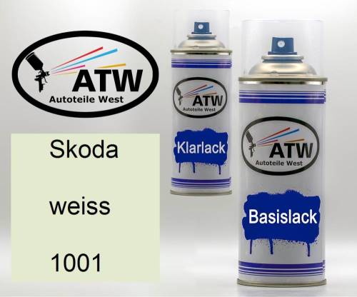 Skoda, weiss, 1001: 400ml Sprühdose + 400ml Klarlack - Set, von ATW Autoteile West.